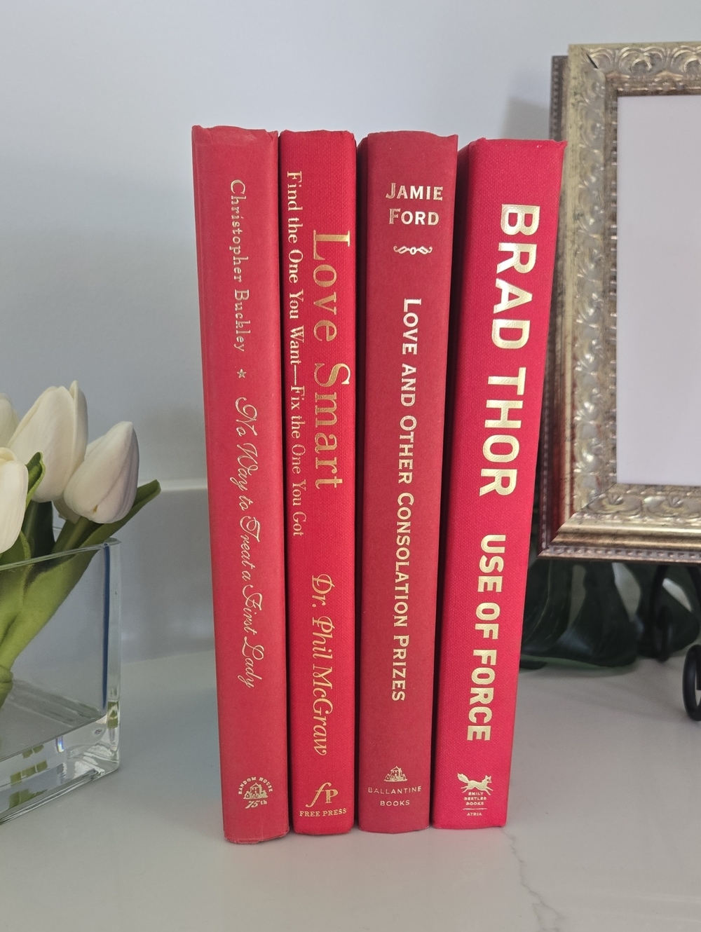 Curated Book Set 4 Decorative Hardcover Books - Red Shelf Filler